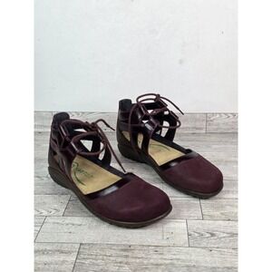 Naot Kata Burgundy Nubuck Lace Up Sandals Mary Jane Closed Toe Size 36 5.5 US